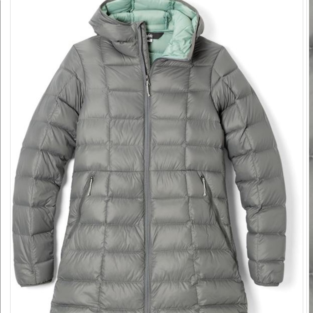 Sage grey, REI 80% down parka